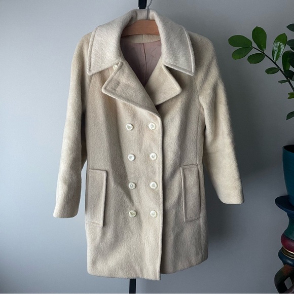 Vintage Surrey Classics Mohair Cotton Cream Pea Coat Double Breasted Size S/M - Picture 10 of 16